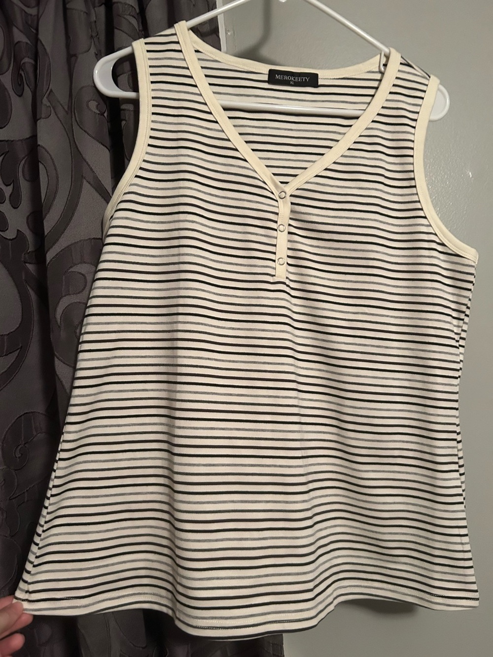 Striped Cream, Black, and Grey Sleeveless Tank
